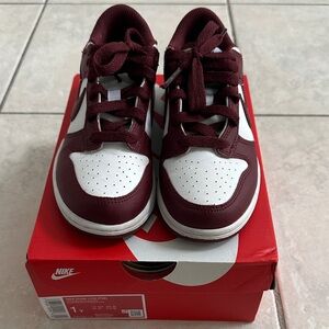 Nike Kids Dunk Low Burgundy and White Low-Top Sneakers